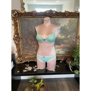 Vintage 2010 Victoria Secret Pout Bra/panty Set Push Up Baby Blue Size 26B/L